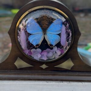 Decorative Wooden Clock with Blue Butterfly Design
